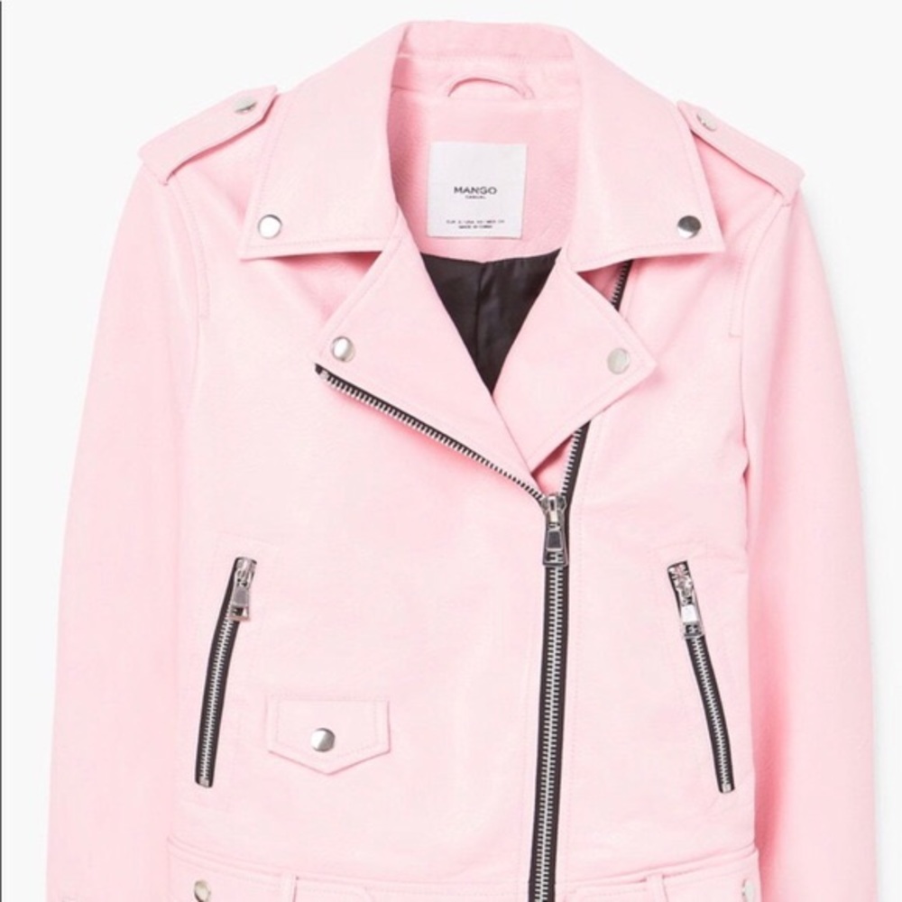 Mango pink leather biker jacket